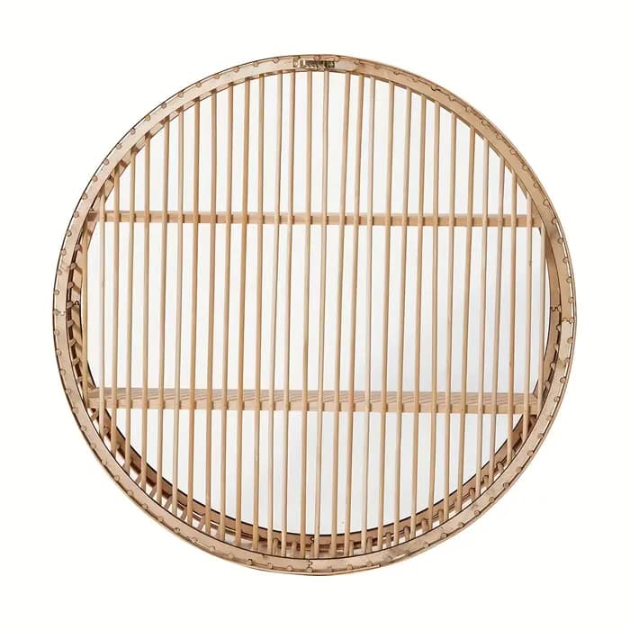 Étagère murale vintage en bambou – Organisateur de rangement mural circulaire avec plusieurs compartiments et crochets