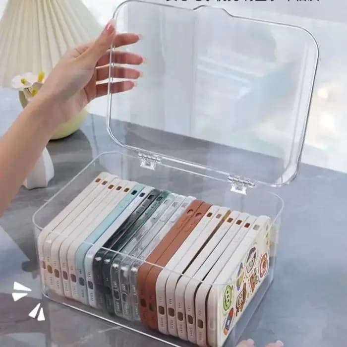 Boîte de rangement cosmétique entièrement transparente avec couvercle