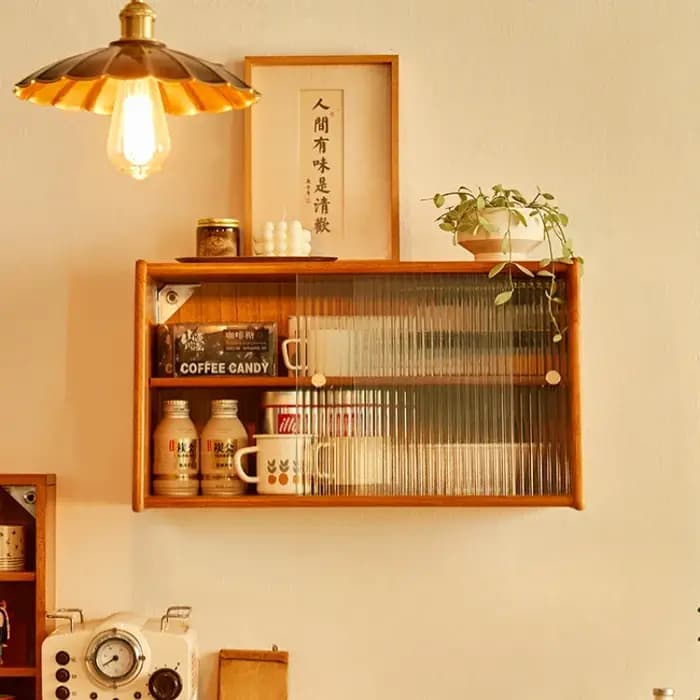 Étagère de rangement murale en bois massif pour cuisine