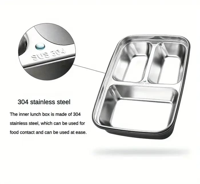 Boîte à déjeuner en acier inoxydable anti-fuite avec 3/4 compartiments – Récipient à Bento durable et facile à nettoyer pour étudiants et employés de bureau
