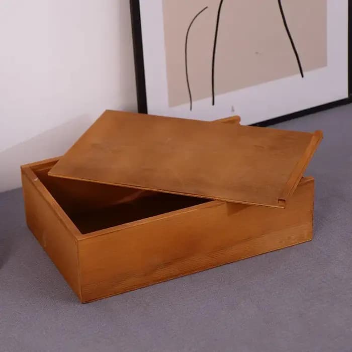 Boîte de rangement en bois de style vintage avec couvercle coulissant