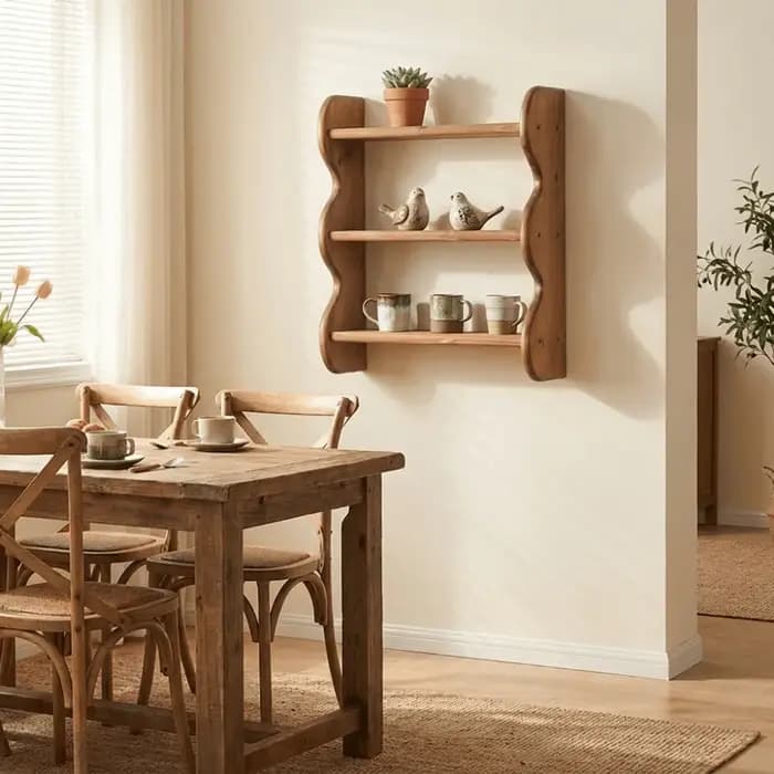 Étagère murale en bois à 3 niveaux, gain de place, avec vis, bord ondulé, grande capacité, étagère flottante en bois