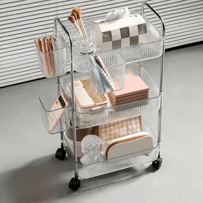 Chariot de rangement mobile transparent à 3 niveaux pour la maison