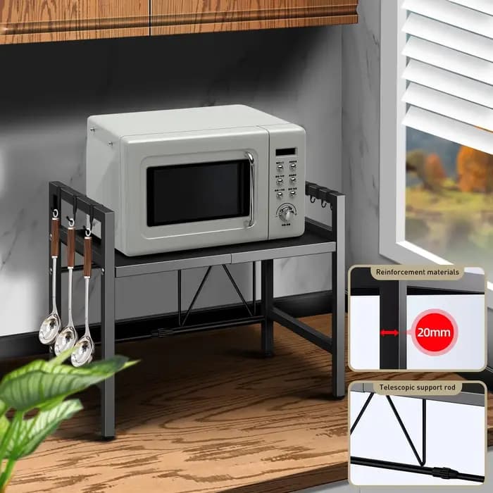 1pc Organiseur d'étagère extensible pour micro-ondes 42-64cm, Organiseur de comptoir pour micro-ondes résistant à l'humidité et à la rouille, Rangement de vaisselle