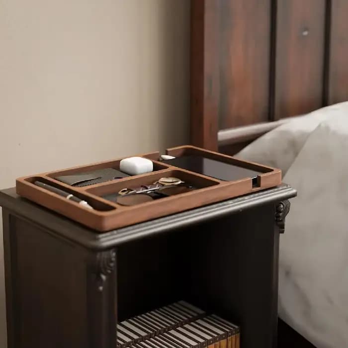 Boîte de rangement de bureau en bois massif avec compartiments