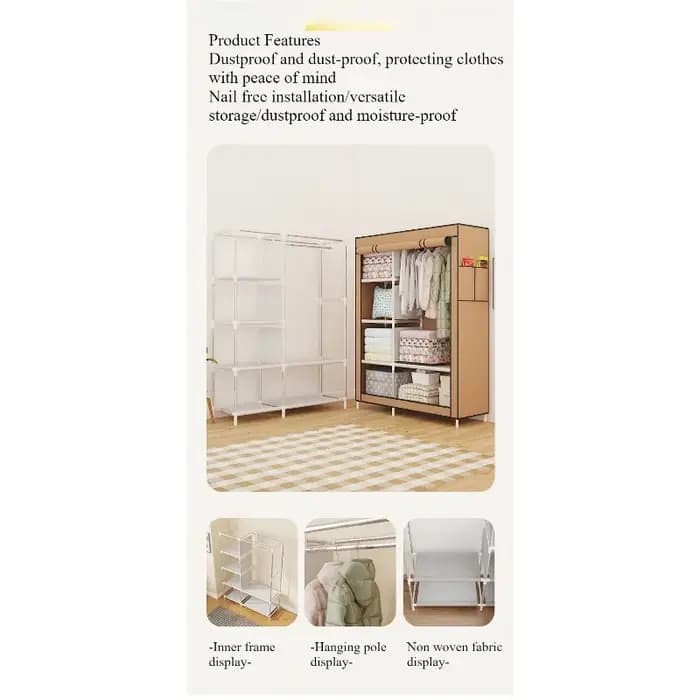 Armoire multifonctionnelle anti-poussière en tissu non tissé pour chambre à coucher