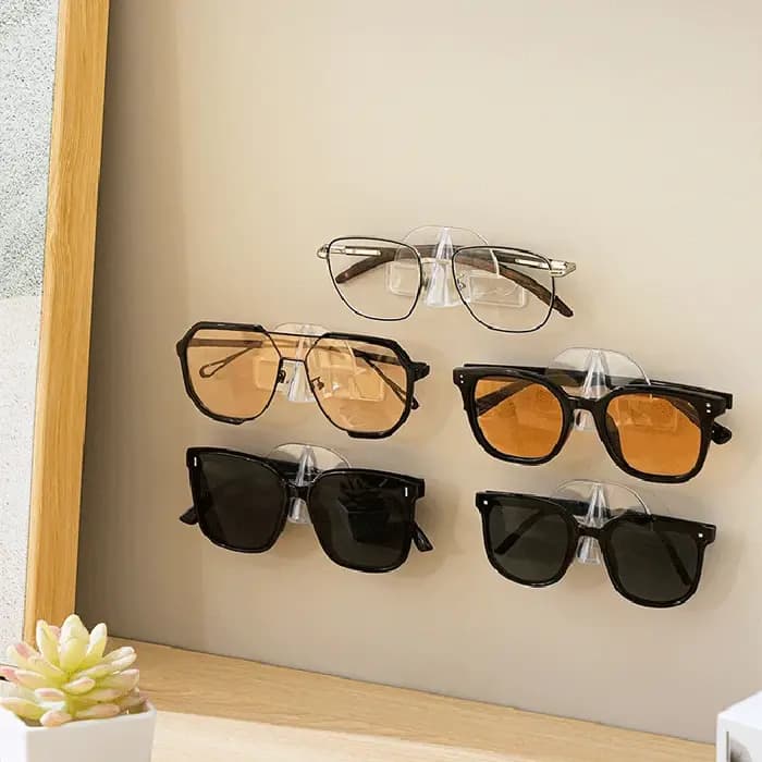 Étagère de rangement murale transparente pour lunettes de soleil sans poinçon