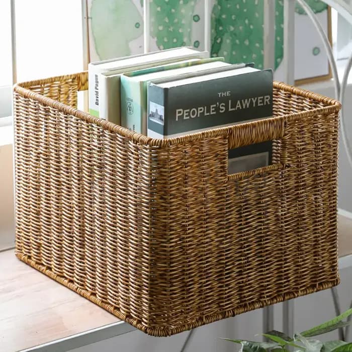 Boîte de rangement tissée à la main, grand panier de rangement pour vêtements tissés, cuisine, chambre à coucher, salon, vêtements d'épicerie, organisateur d'articles divers