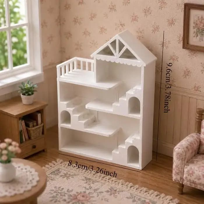 1 pièce Étagère de présentation blanche à plusieurs niveaux avec balcon pour villa miniature, organisateur à plusieurs niveaux, accessoire de décoration pour mini-maison