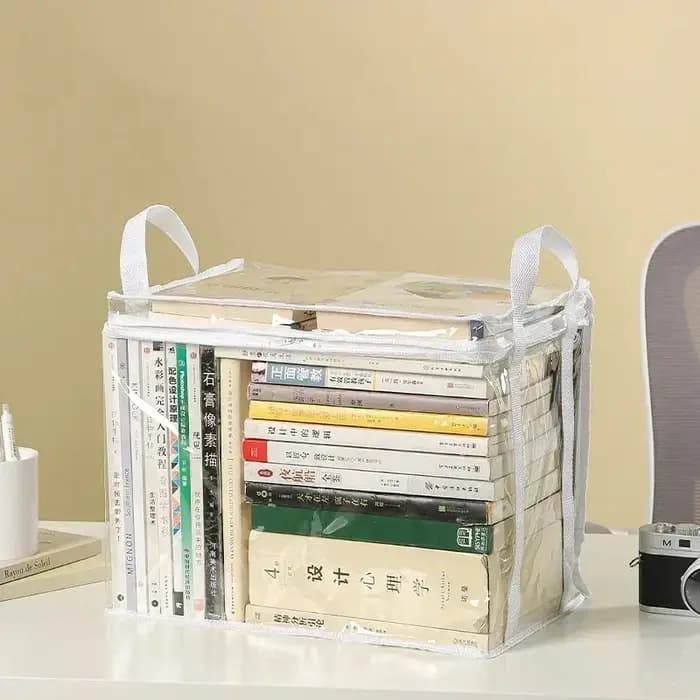 Boîte à livres pliable, organisateur de livres pour dortoir d'étudiants, boîte de rangement transparente et étanche pour la maison