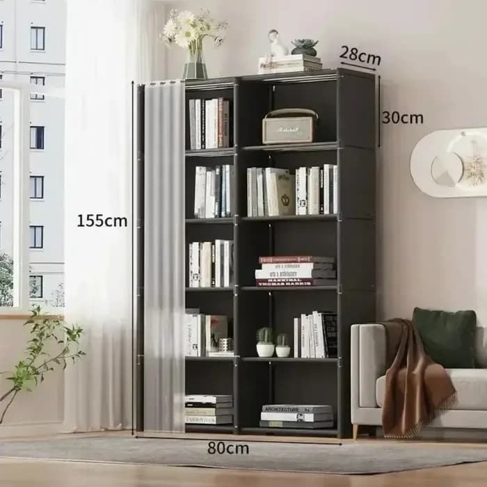 Armoire de rangement multi-niveaux portable avec rideau anti-poussière pour l'organisation quotidienne des vêtements à la maison et dans la chambre