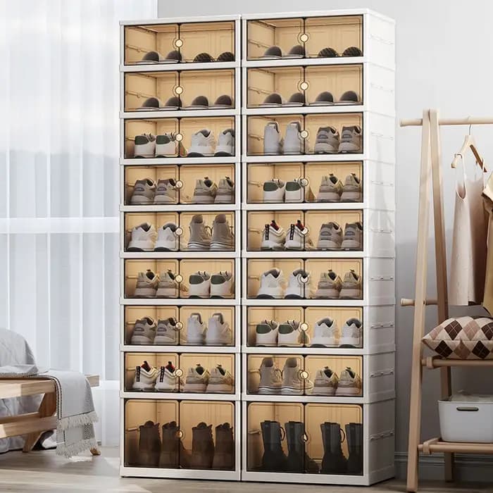 Boîte à chaussures pliable, une pièce | Interrupteur magnétique, multi-styles et tailles | Utilisation à roulettes, salon et chambre à coucher | Accueil, boîtes de rangement pour chaussures