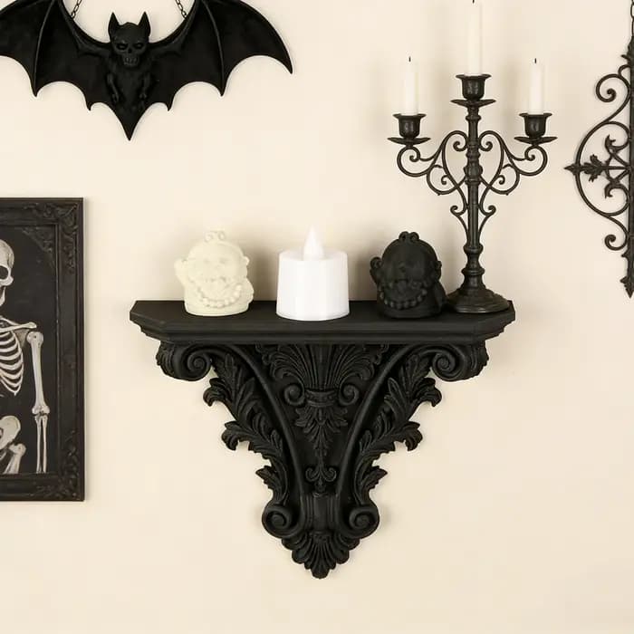 Étagère murale sculptée de style rétro européen pour un intérieur sombre