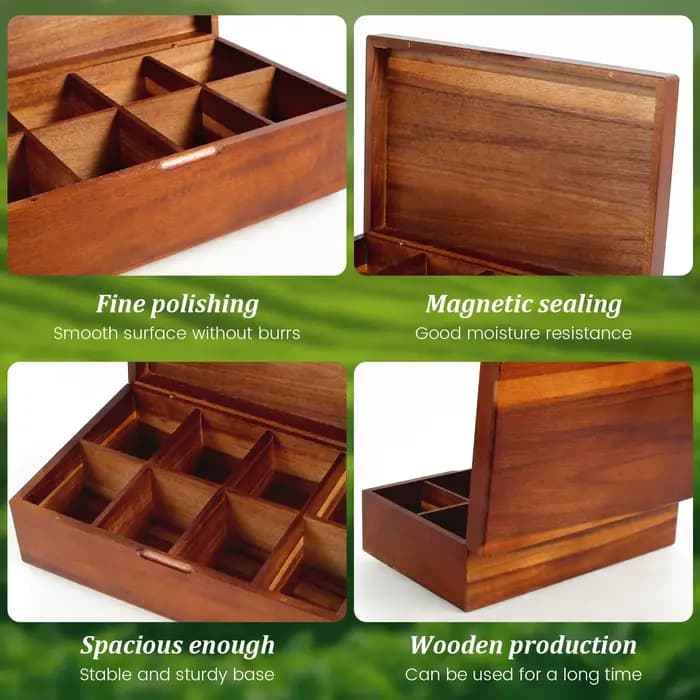 Boîte de rangement de sachets de thé en bois avec 4/8 compartiments