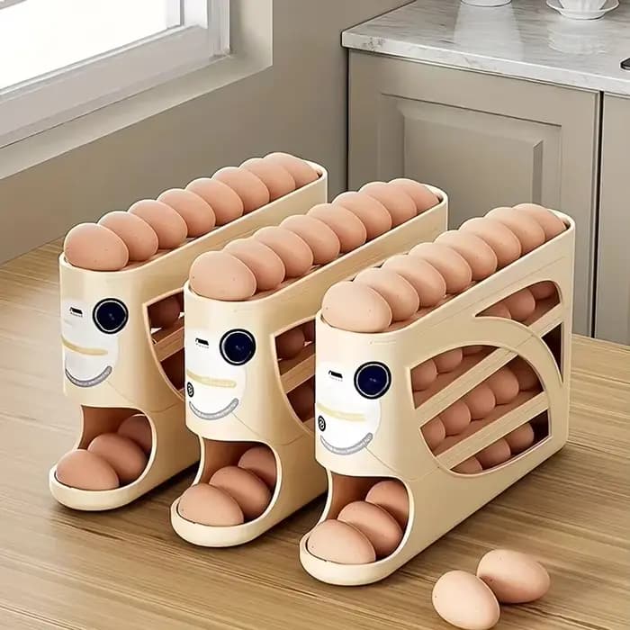 Conteneur de rangement pour œufs à 3 niveaux sur roulettes pour réfrigérateur