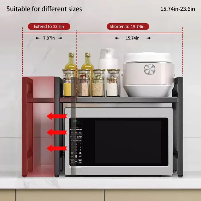1pc Organiseur d'étagère extensible pour micro-ondes 42-64cm, Organiseur de comptoir pour micro-ondes résistant à l'humidité et à la rouille, Rangement de vaisselle