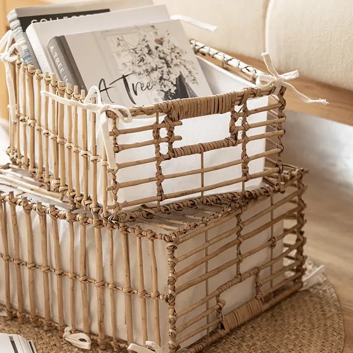 Panier de rangement de tissage en rotin naturel fait à la main
