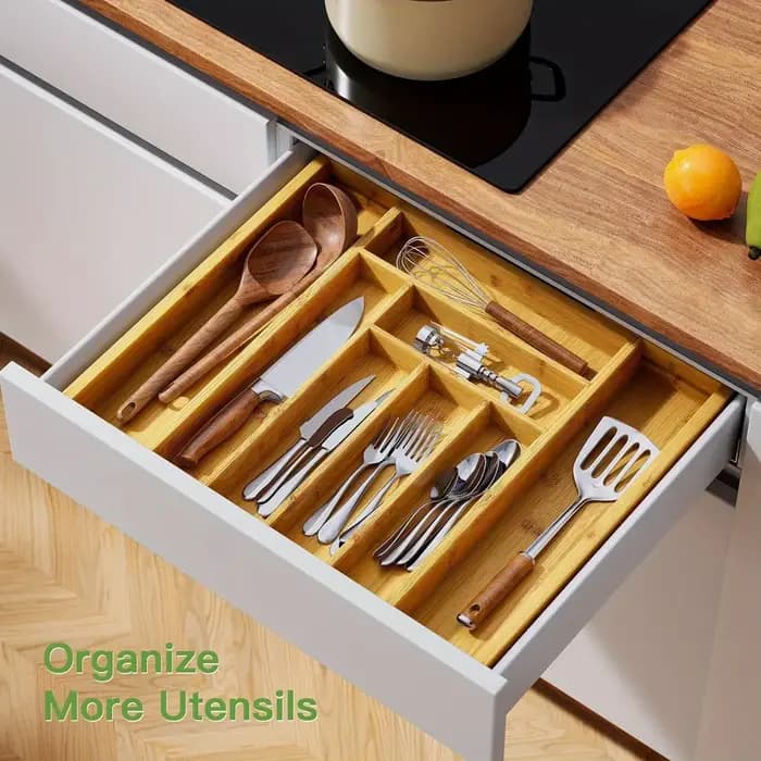 Organisateur de tiroir en bambou extensible réglable pour cuisine
