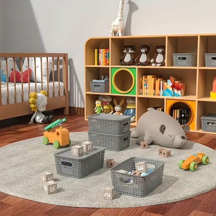 Paniers de rangement en plastique modernes avec couvercle empilable