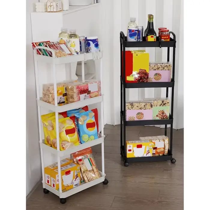 Chariot de rangement roulant en plastique avec poignée et roues, organisateur gain de place pour cuisine, salon, bureau, espaces étroits et fentes