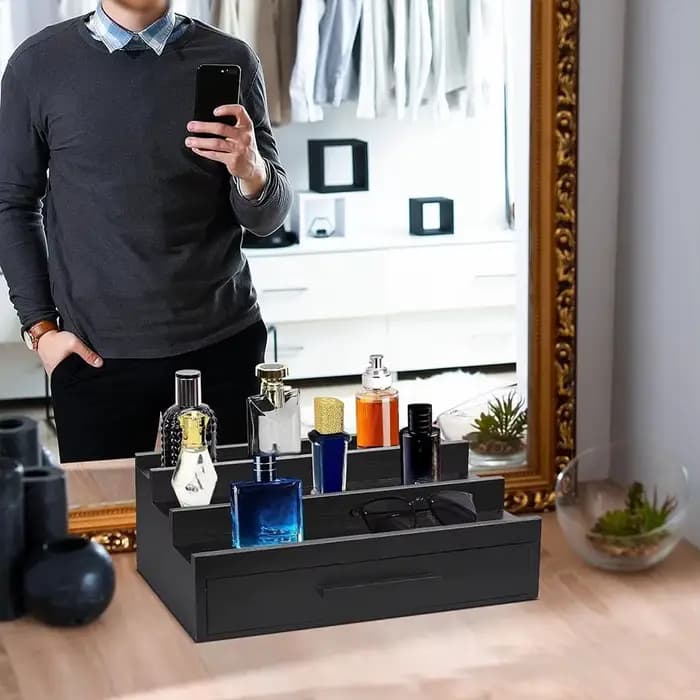Nouveau porte-parfum organisateur support de parfum trois couches porte-parfum affichage de parfum organisateur de parfum noir avec tiroirs