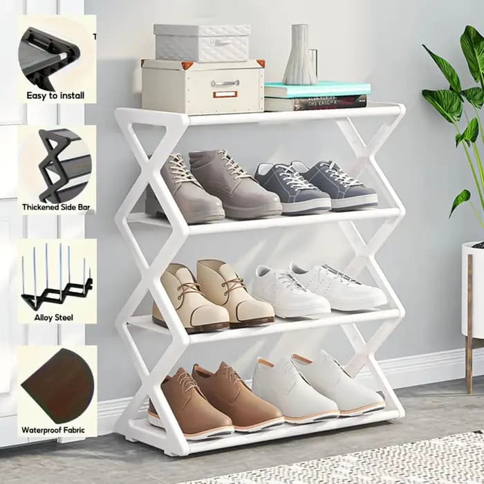 Étagère à chaussures pliable à 4 niveaux en forme de X