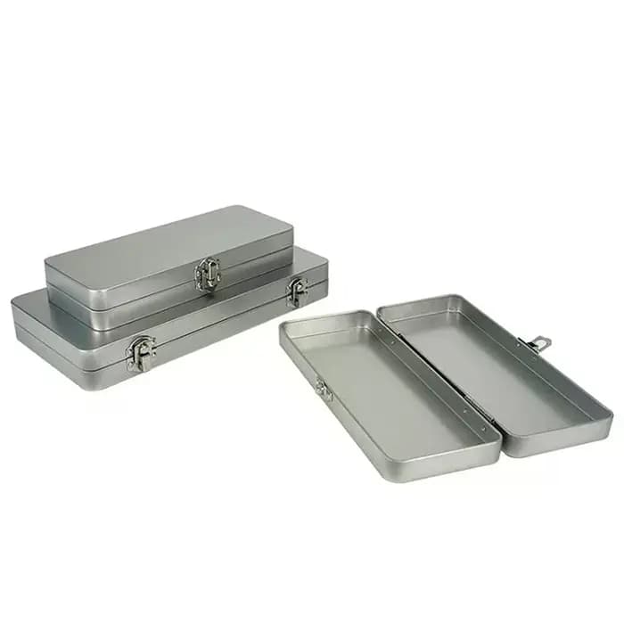 Boîte rectangulaire en métal gris argenté durable avec couvercle - Idéale pour ranger les factures