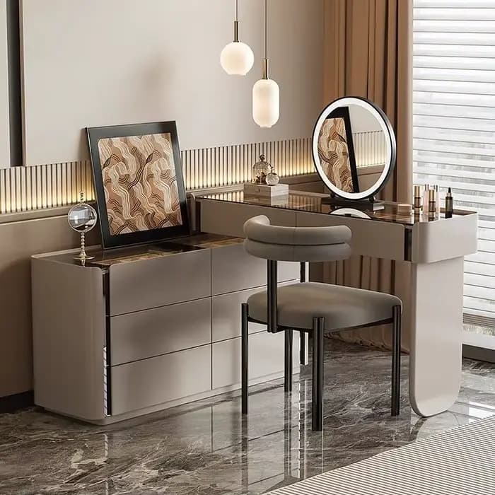 Coiffeuse commode pour ensembles de chambre à coucher vanité moderne avec miroir armoire à bijoux tabouret Console de