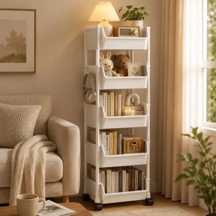 Chariot de rangement mobile multi-niveaux sur pied pour salon