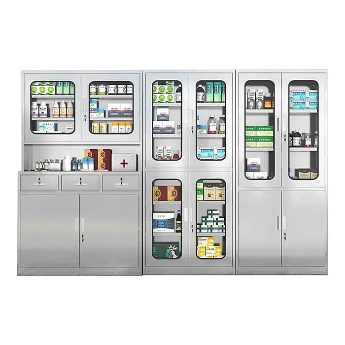 Armoire de rangement de médicaments moderne en acier inoxydable, avec serrure, pour hôpital, pharmacie, laboratoire, cuisine, utilisation scolaire en plein air, fourniture chinoise