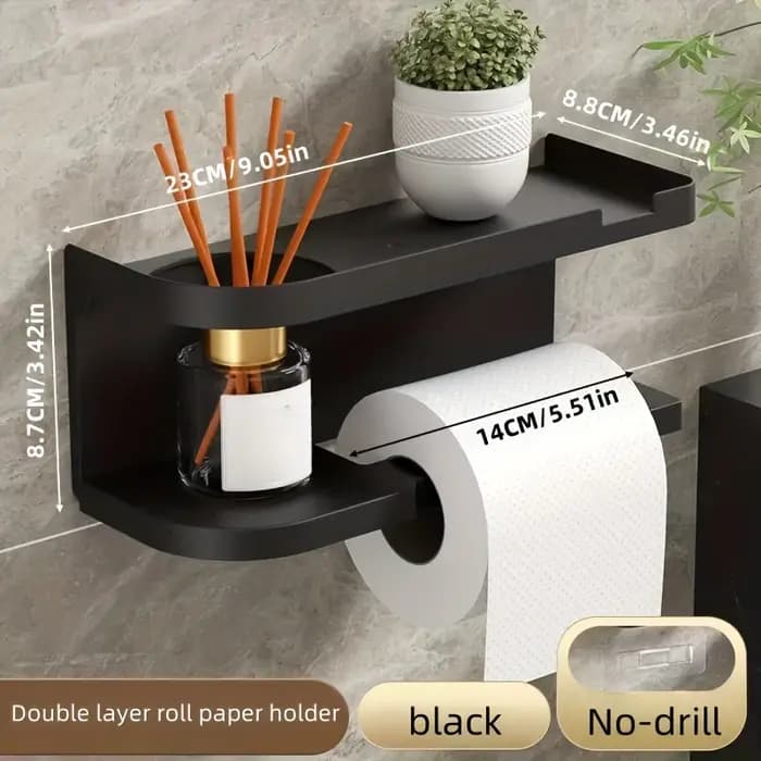 Porte-papier toilette mural robuste avec étagère et tiroir