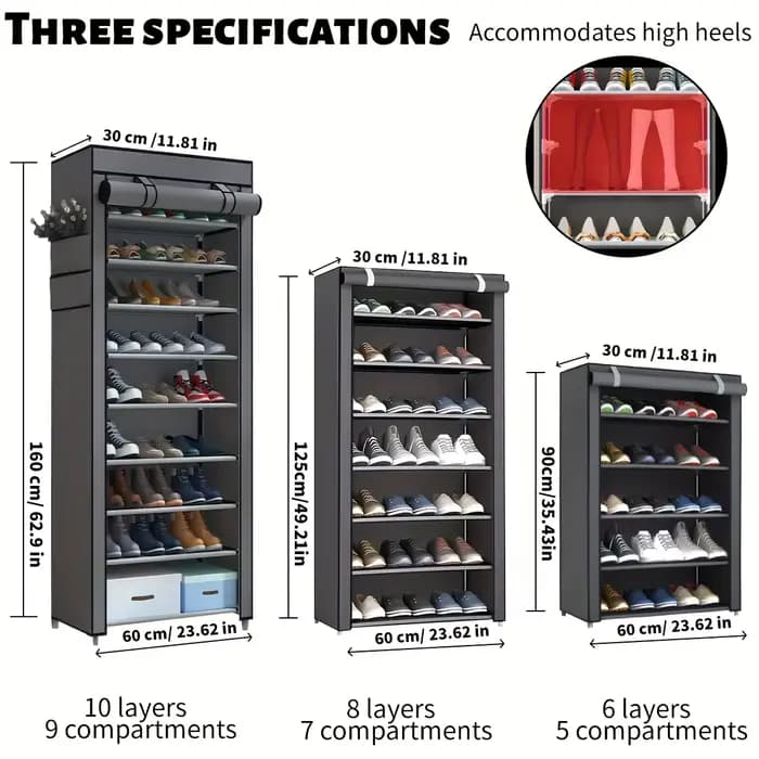 Armoire à chaussures multicouche à 6-10 niveaux avec porte volet roulante anti-poussière