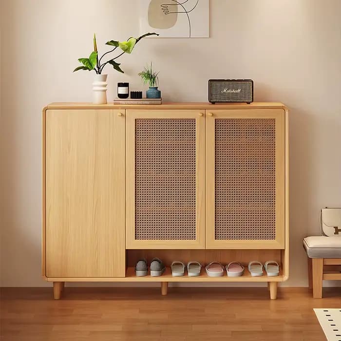 Meuble de rangement pour chaussures en bois et panneaux de roche, étagère à chaussures moderne, grande capacité, motif tressé, pieds en métal, boîte à chaussures d'entrée