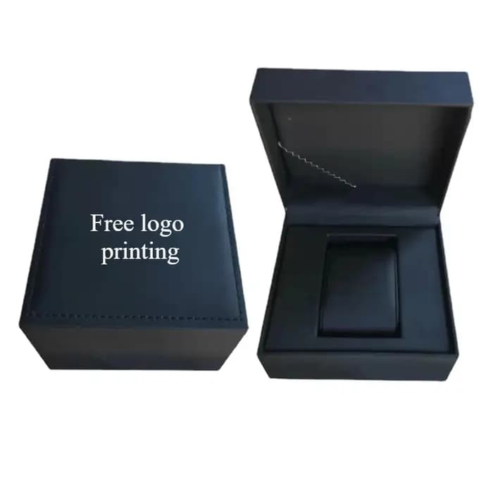 Boîte de rangement de montre à clapet carré en cuir PU noir mat