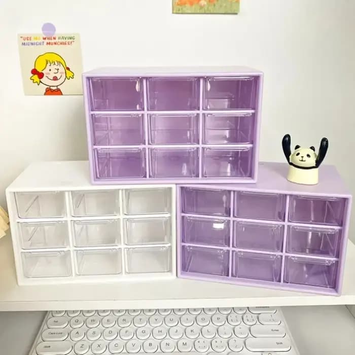 Bureau 9 grilles boîtes de rangement organisateur Transparent petit tiroir cloisonné bureau d'étudiant mural articles divers boîte de rangement mignon