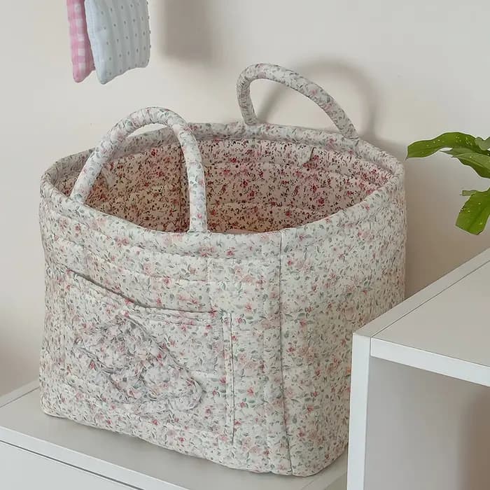 Panier de rangement Airfriend vintage à motif floral avec poignée, pliable et matelassé, pour la mai