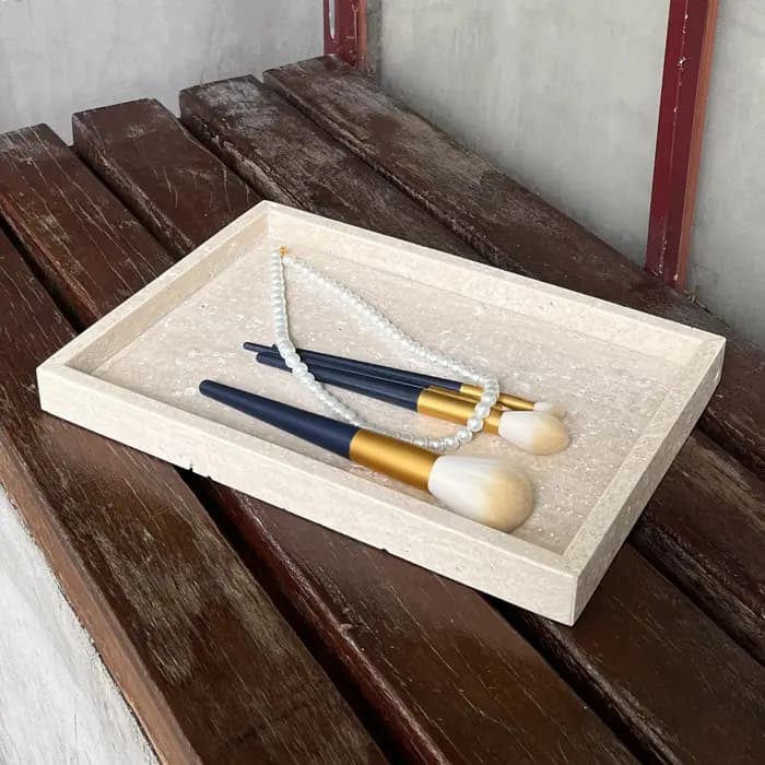 Boîte de rangement en travertin jaune