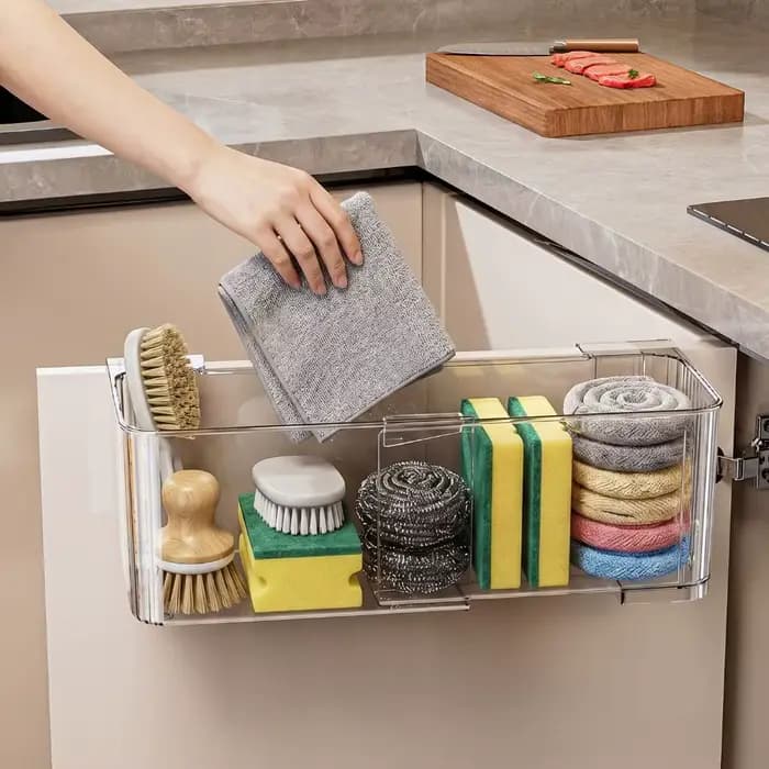 Panier de rangement transparent/blanc pour porte d'armoire