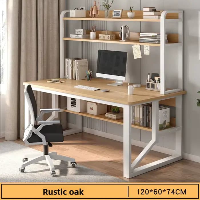 Bureau d'ordinateur stable avec étagère multi-niveaux intégrée, bureau d'apprentissage simple pour l