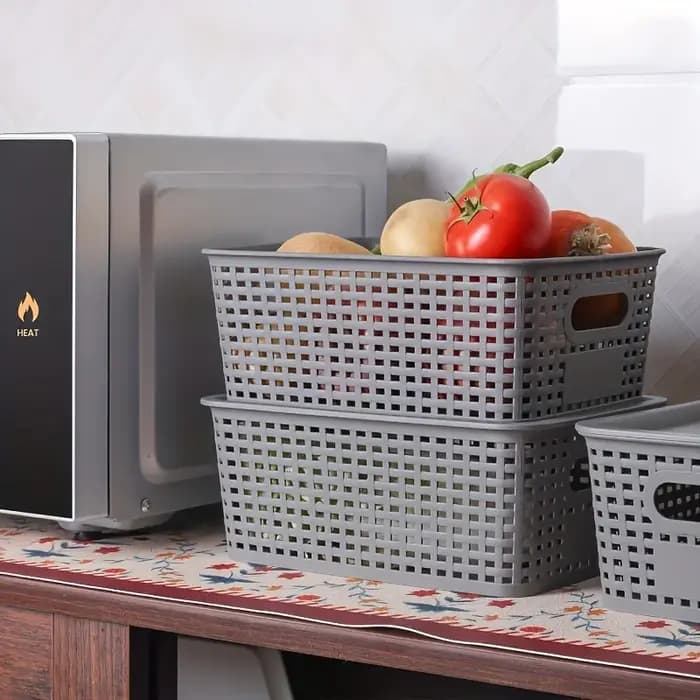 Paniers de rangement en plastique modernes avec couvercle empilable