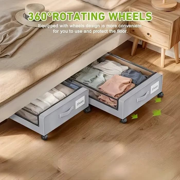Conteneur de rangement sous le lit 2026 avec roulettes et couvercles, organisateur coulissant gain de place pour vêtements, chaussures, chambre, dortoir, usage domestique