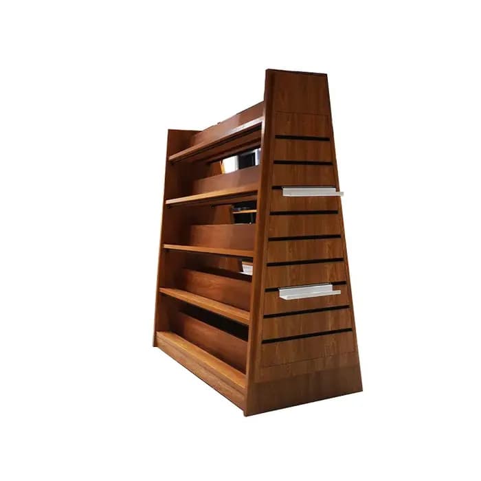 Bibliothèque de rangement pour librairie scolaire en noyer, vitrine double face, bibliothèque, salle