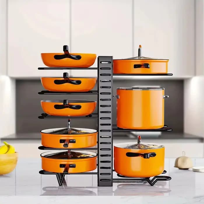 Organisateur de support de casseroles à 8 niveaux peu encombrant