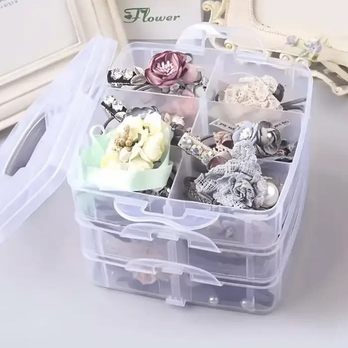 Boîte de rangement en plastique transparente à 3 niveaux et 18 grilles