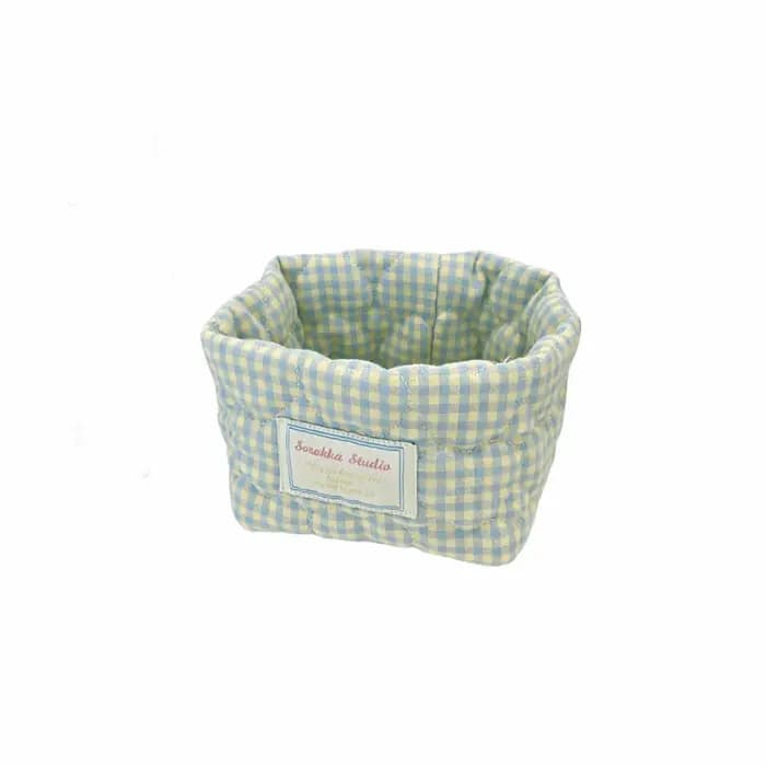 Panier de rangement en tissu à carreaux et rayures