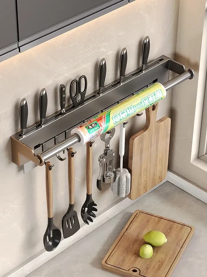 Étagère murale en acier inoxydable pour essuie-tout de cuisine avec crochet