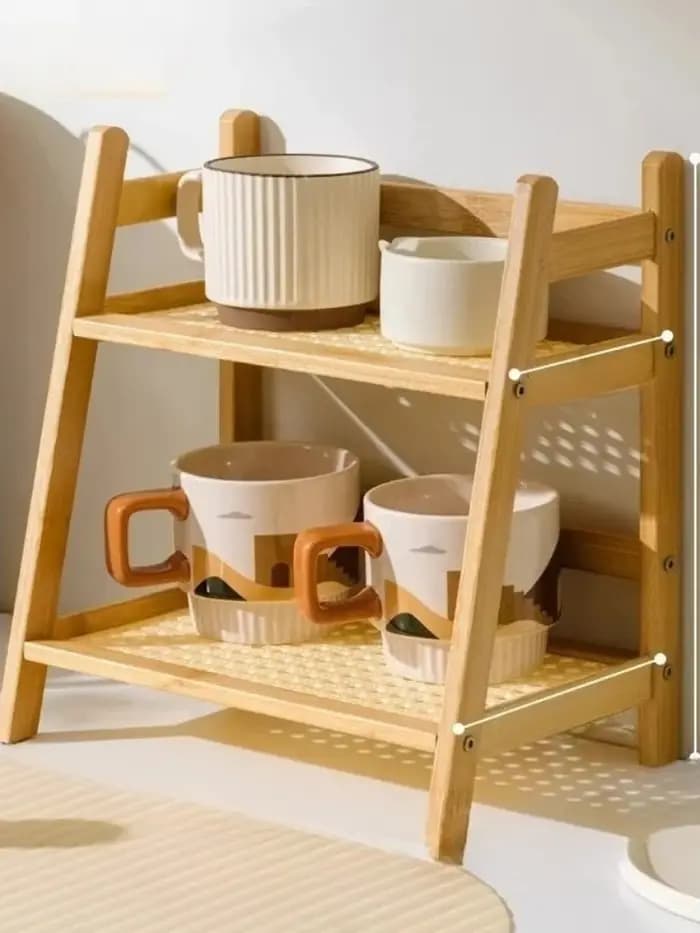 Étagère de rangement rétro en bambou à 2 niveaux