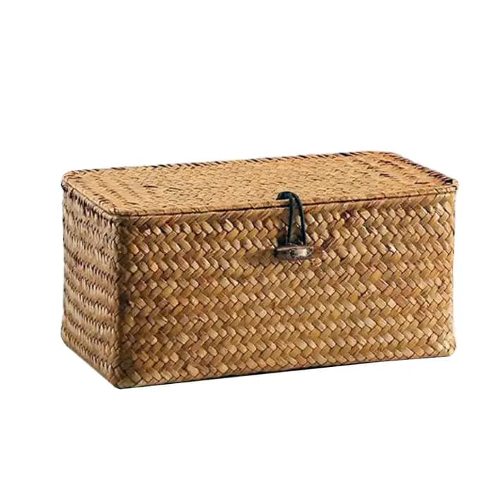 Mir de Rangement en Rotin Tissé avec Couvercle
