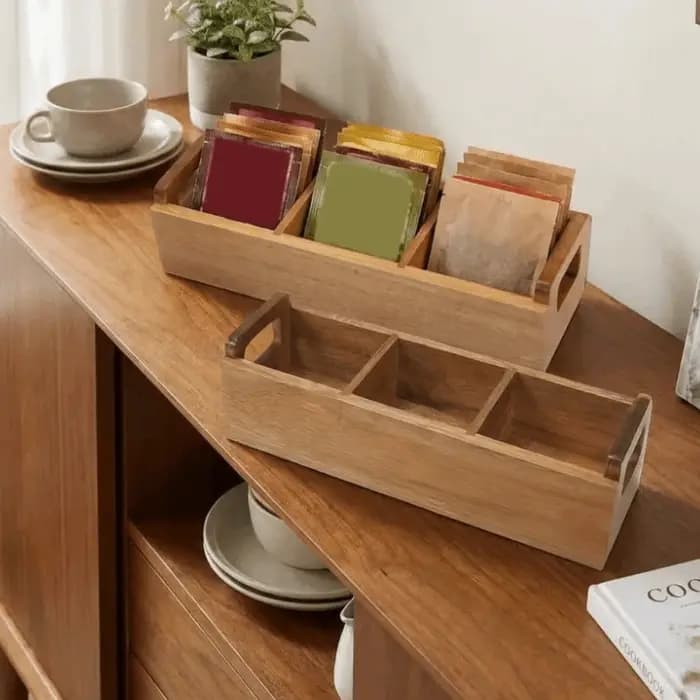 Boîte de rangement en bois pour sachets de thé