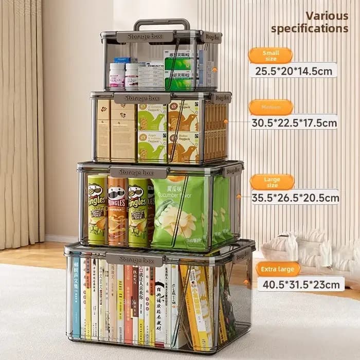 Boîte de rangement portable transparente pour la maison avec couvercle